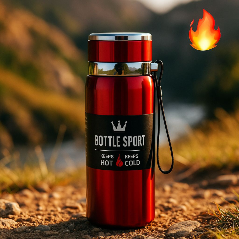 ESTILI-Edelstahl-Thermoflasche. Hält Getränke bis zu 12 Stunden heiß oder kalt