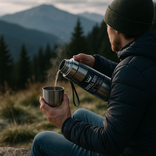ESTILI-Edelstahl-Thermoflasche. Hält Getränke bis zu 12 Stunden heiß oder kalt