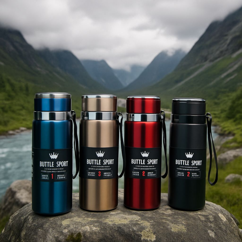 ESTILI-Edelstahl-Thermoflasche. Hält Getränke bis zu 12 Stunden heiß oder kalt