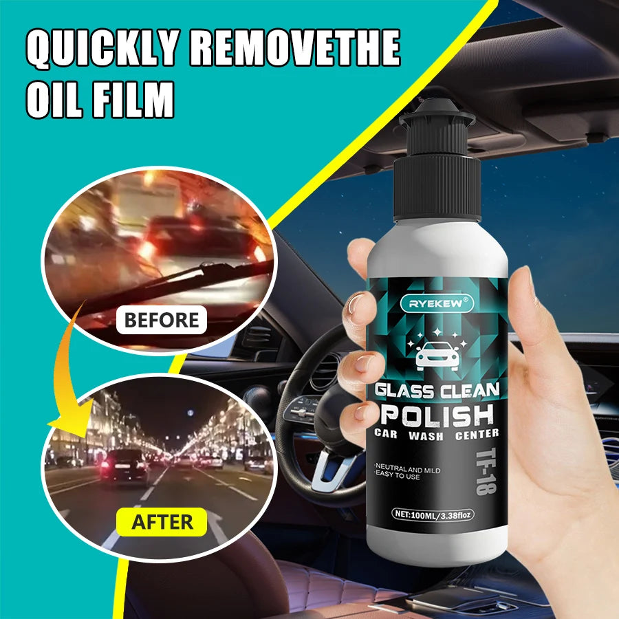 Ryekew Car glass oil film remover paste car glass film remover clear view hydrophobic windshield car window waterproofing agent