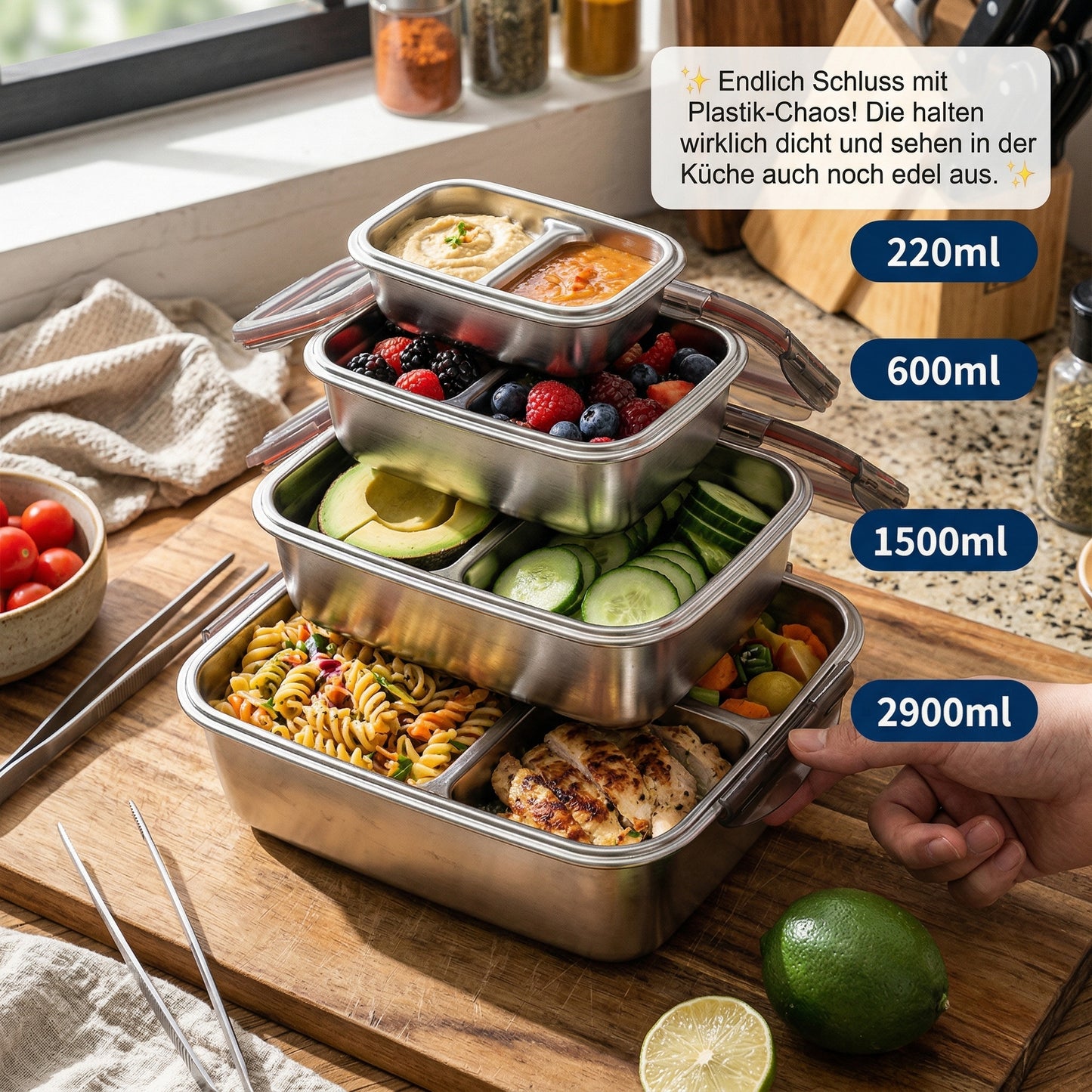 BentoBox - Edelstahl Lunchbox – auslaufsicher, mikrowellengeeignet